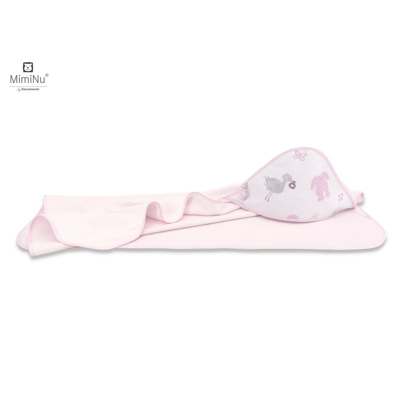 Prosop cu gluga din bumbac si Thermo Fleece, 100x100 cm, Baby Shower Pink, MimiNu