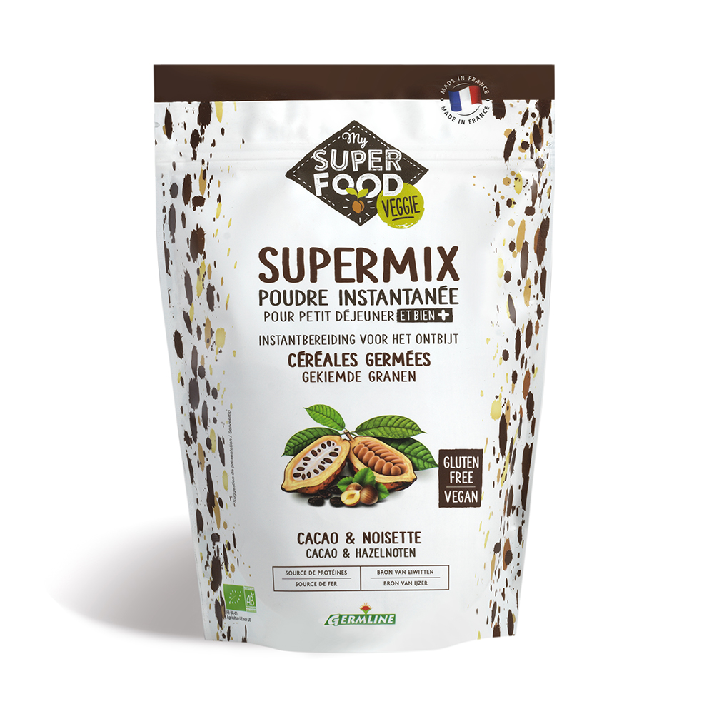 Supermix Bio pentru micul dejun cu alune de padure si cacao, fara gluten, 350 g, Germline