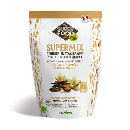 Supermix Bio pentru micul dejun cu migdale, chia si vanilie, fara gluten, 350 g, Germline