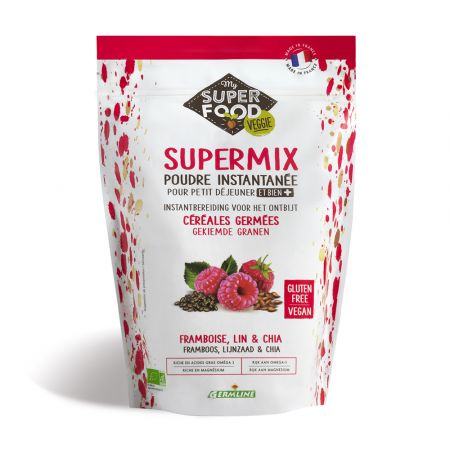 Supermix Bio pentru micul dejun cu zmeura, in si chia, fara gluten, 350 g, germ