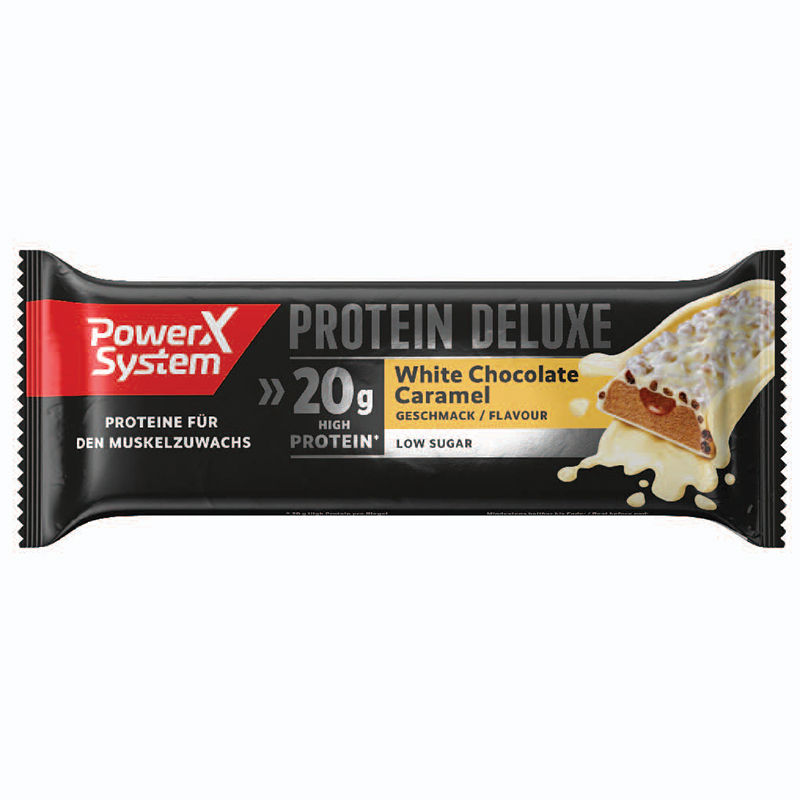 Baton proteic cu ciocolata alba si caramel Protein Deluxe, 55 g, PowerX System