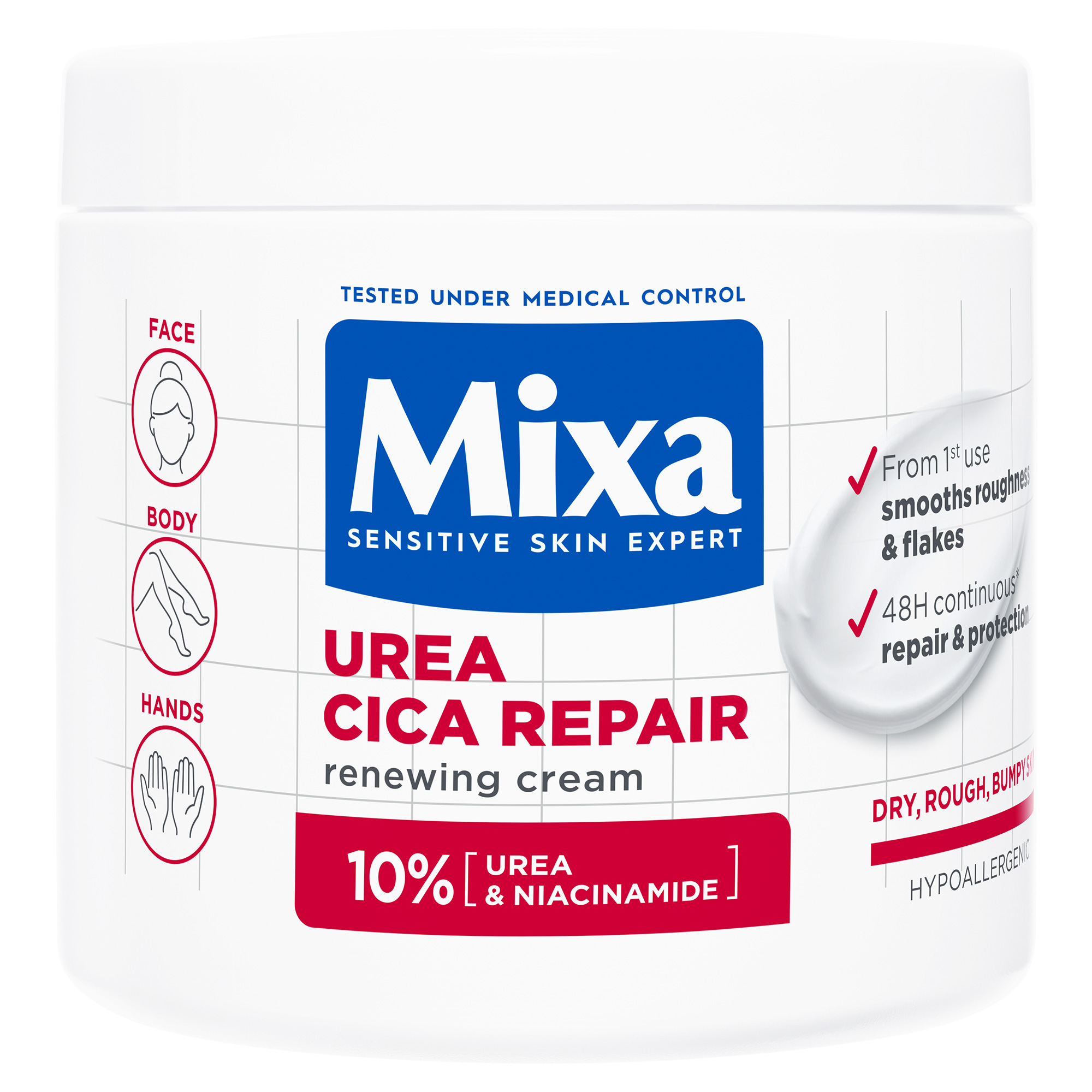 Crema regeneratoare pentru fata si corp cu 10% Uree si Niacinamida Cica Repair, 400 ml, Mixa