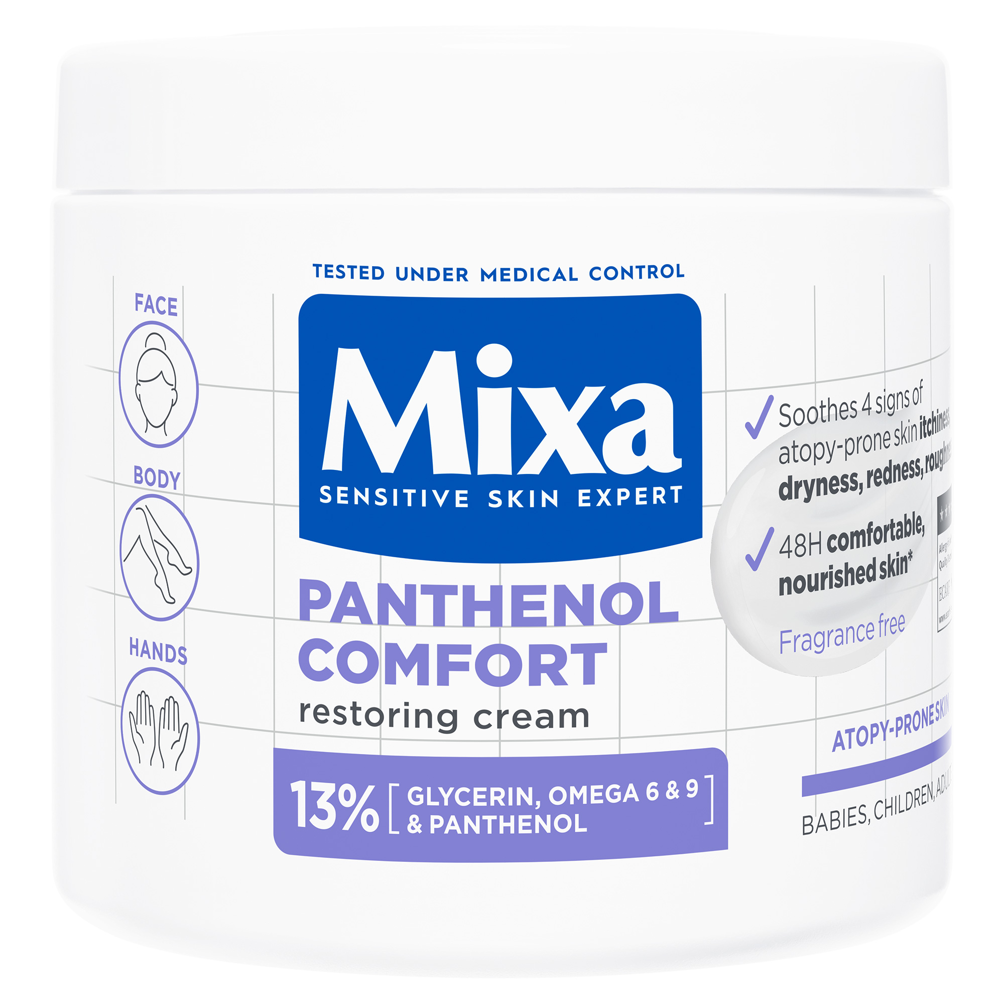 Crema reparatoare pentru fata si corp cu tendinta atopica Panthenol Comfort, 400 ml, Mixa