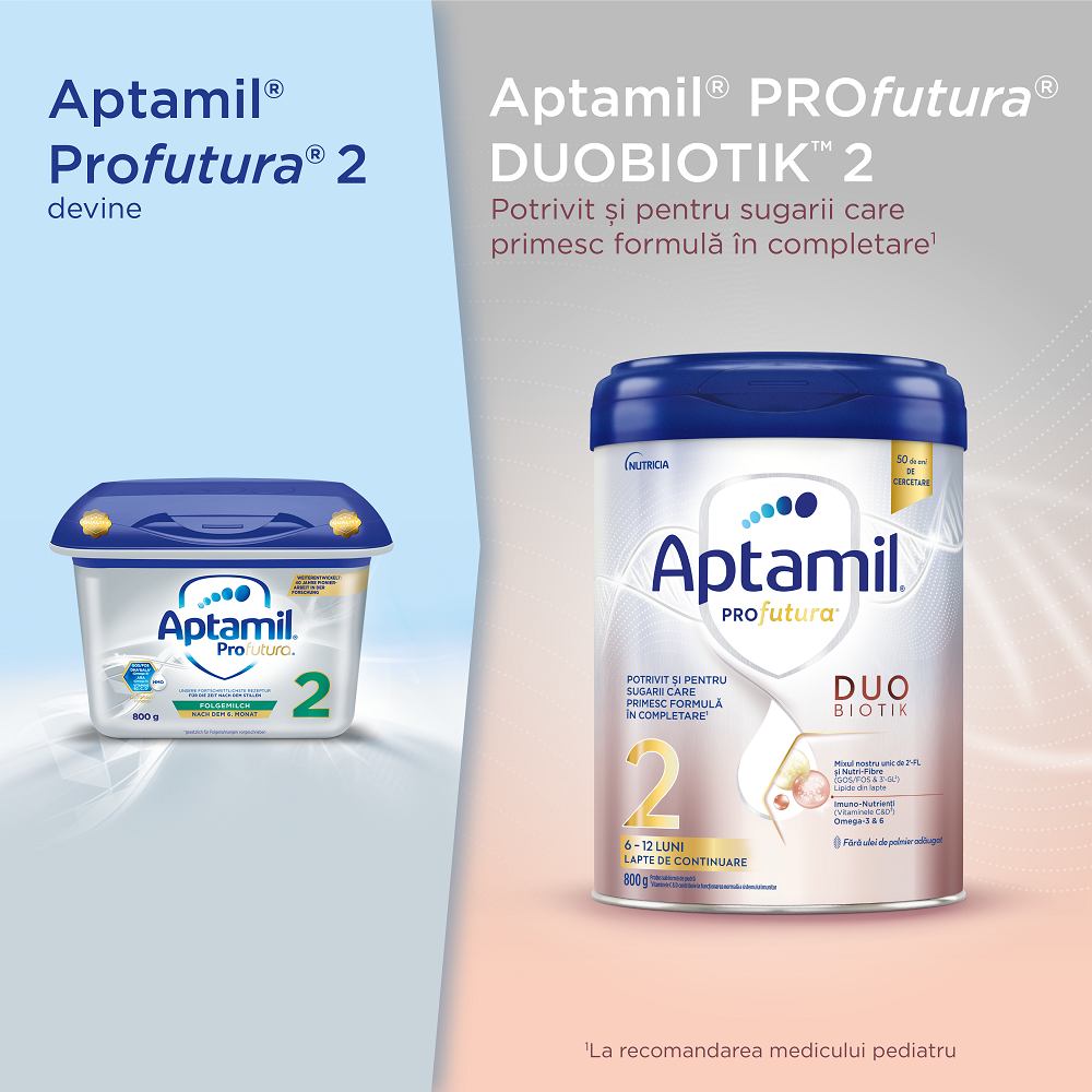 Lapte praf ProFutura 2 Duo Biotik, 6 - 12 luni, 800 g, Aptamil 503421