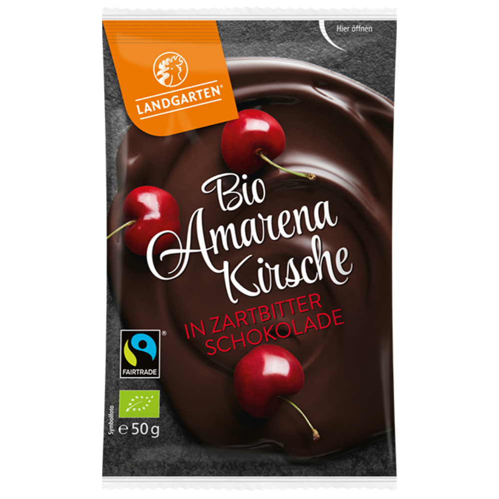 Cirese amare Bio invelite in ciocolata neagra, 50 g, Landgarten