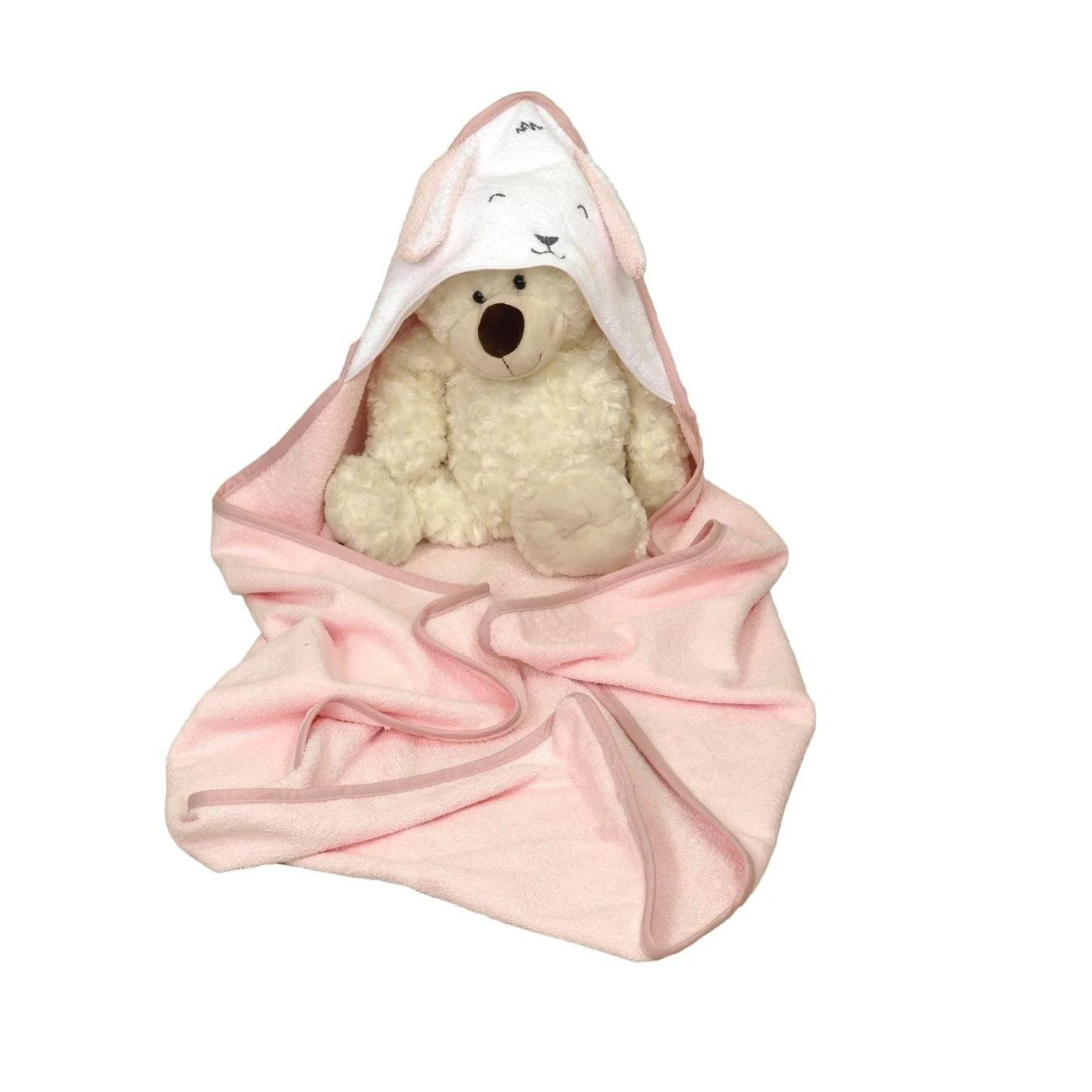 Prosop cu gluga din bumbac pentru bebelusi, 75 x 75 cm, Fluffy Rose, Amy