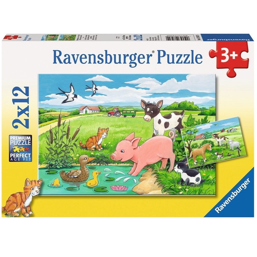 Puzzle Pui de animale la Ferma, +3 ani, 2x12 piese, Ravensburger