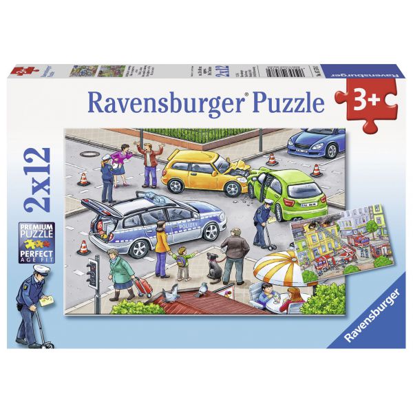 Puzzle Echipaj de Politie, 3 ani+, 2 x 12 piese, Ravensburger