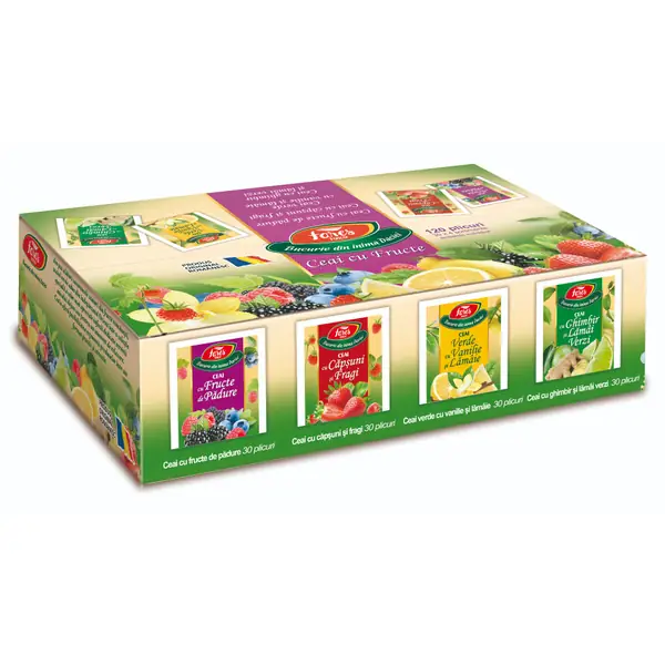 Selectie cu ceai de fructe si ceai verde Aromafruct, 120 plicuri, Fares