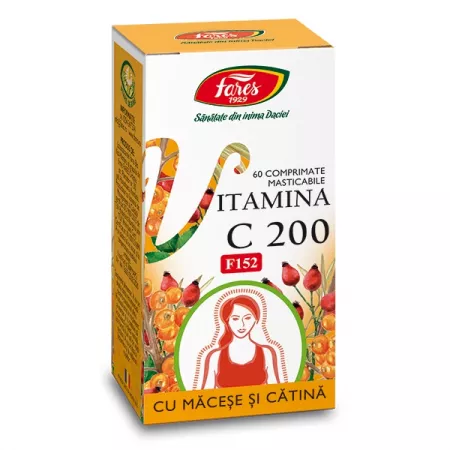 Vitamina C 200 mg cu Macese si Catina F152, 60 comprimate masticabile, Fares