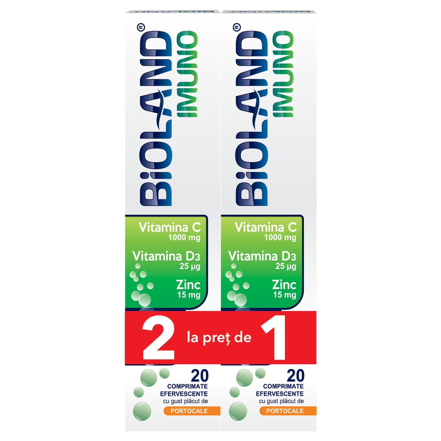 Pachet Imuno Vitamina C + D3 + Zinc, 20 + 20 comprimate efervescente, Bioland