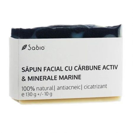 Sapun facial cu carbune activ si minerale marine, 130 g, Sabio