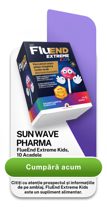 	Acadele cu efect calmant la nivelul gatului FluEnd Extreme Kids, 10 buc, Sun Wave Pharma