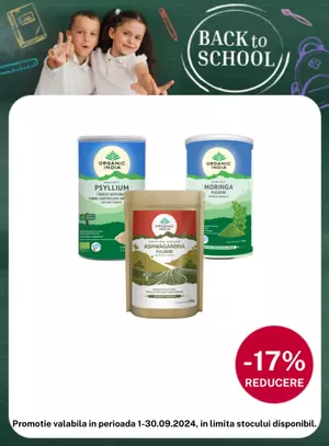 Back to School cu reducere 17% la Organic India