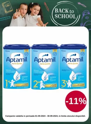 Back to school cu reducere 11% la Aptamil