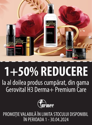 Promotie 1+50% reducere la al doilea produs Gerovital H3 Derma+ Premium Care