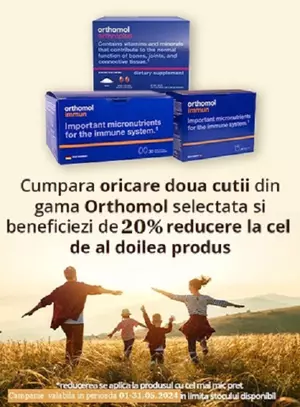 Promotie cu 20% reducere la al doilea produs cumparat Orthomol