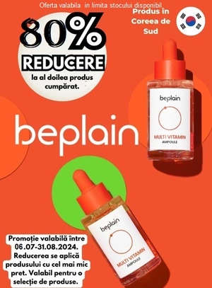 Promotie cu 80% reducere la al doilea produs cumparat Beplain