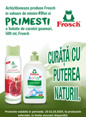 Promotie cu produs promotional Frosch Solutie de curatat geamuri 500 ml