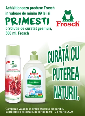 Promotie cu produs promotional Frosch Solutie de curatat geamuri 500 ml