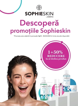 Promotie cu reducere 50% la al doilea produs Sophieskin