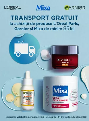 Promotie cu transport gratuit la Mixa, Garnier si L'oreal