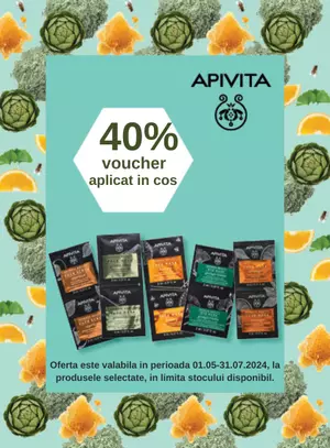Promotie cu voucher valoric aplicat in cos de 40% la Apivita