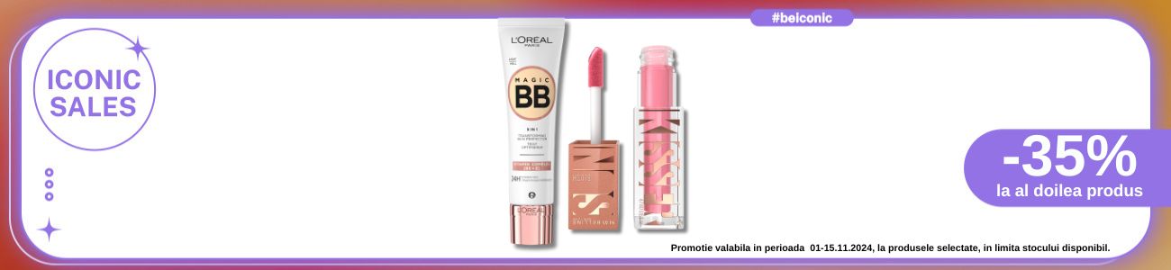 Iconic Sales cu reducere 35% la al doilea produs la Loreal Paris si Maybelline