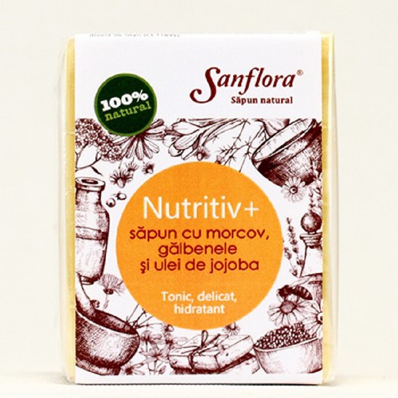 Sapun Natural, Nutritiv plus, Cu morcov, Galbenele si ulei de jojobba, 100 g, Sanflora