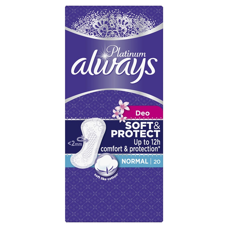 Absorbante Always Platinum Liners Deo Soft & Protect Normal, 20 bucati, P&G