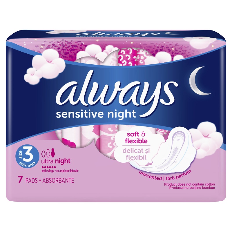 Absorbante Always Sensitive Night, 7 bucati, Marimea 3, P&G