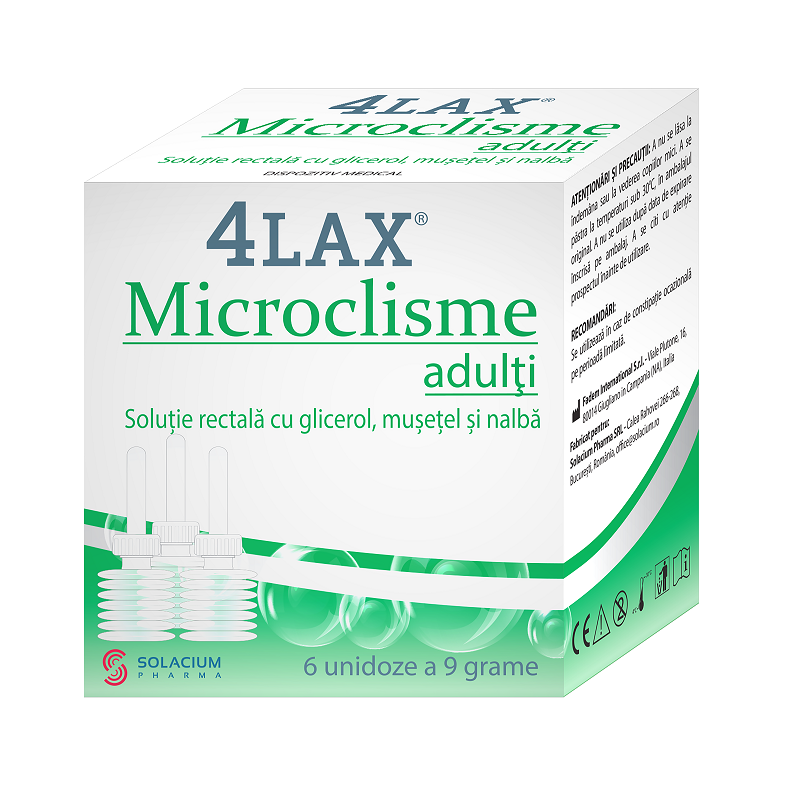 Microclisme pentru adulti 4Lax, 6 unidoze 9g, Solacium Pharma
