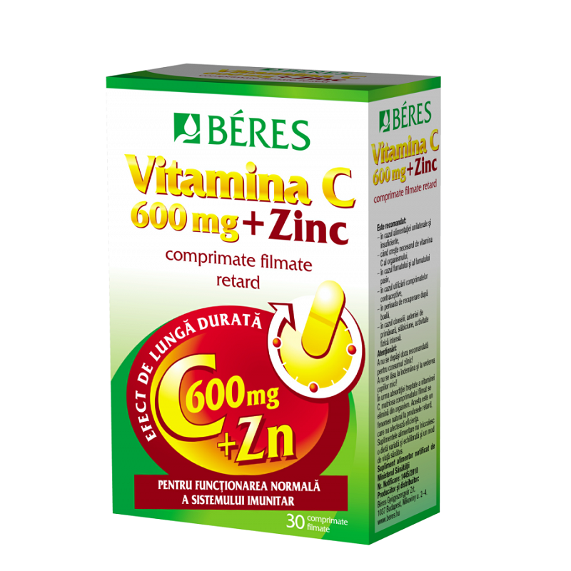 Vitamina C 600 mg + Zinc, 30 comprimate, Beres