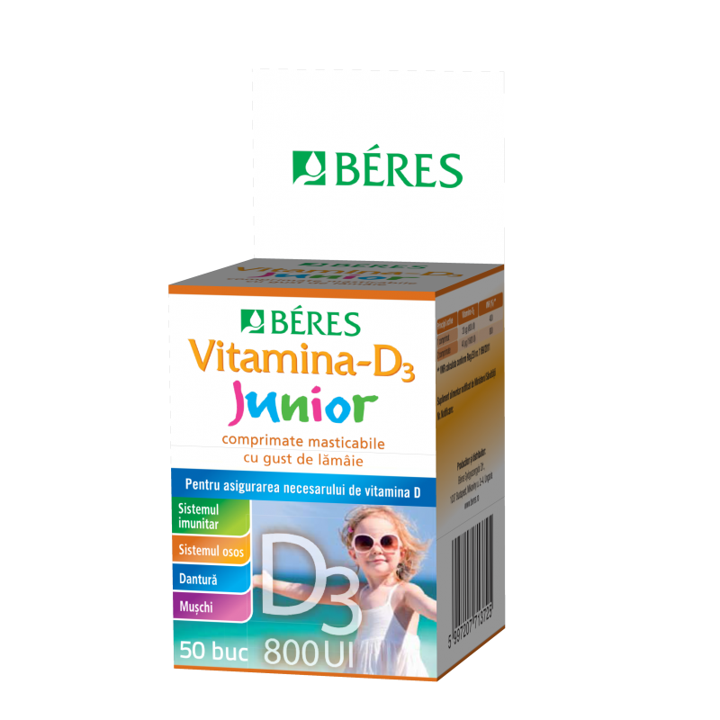 Vitamina D3 Junior, 800UI, 50 comprimate, Beres