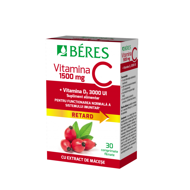 Vitamina C 1500mg plus Vitamina D3 3000UI, Retard, 30 comprimate, Beres