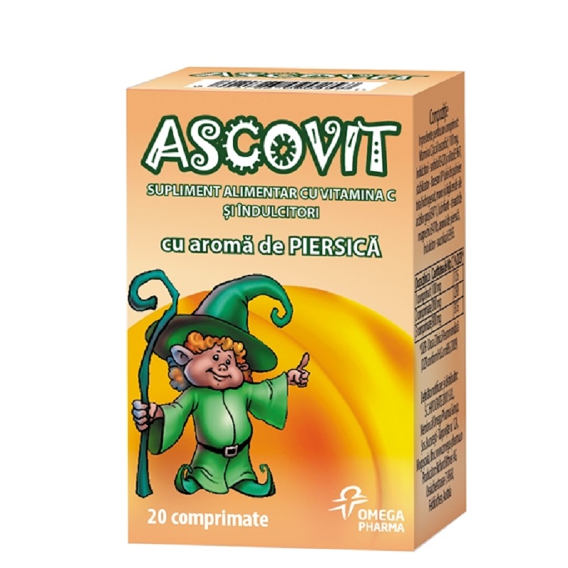 Vitamina C aroma de piersica, 20 comprimate, Ascovit