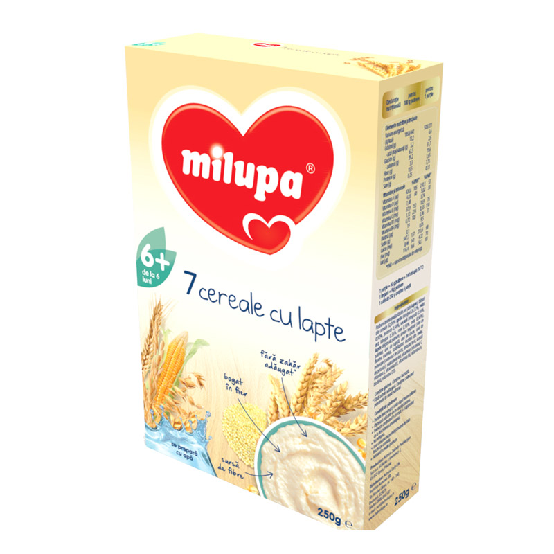 7 cereale cu lapte,  +6 luni, 250 g, Milupa