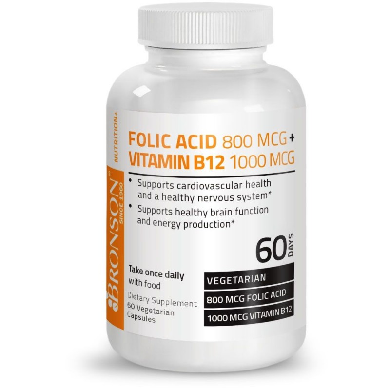Acid Folic 800 mcg si Vitamina B12 1000mcg, 60 capsule, Bronson