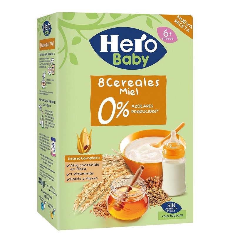 8 Cereale fara lapte cu miere, 340 g, Hero Baby