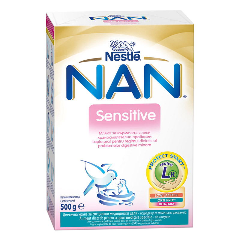 Nan Sensitive, Formula lapte praf partial delactozat, +0 luni, 500 g, Nestle