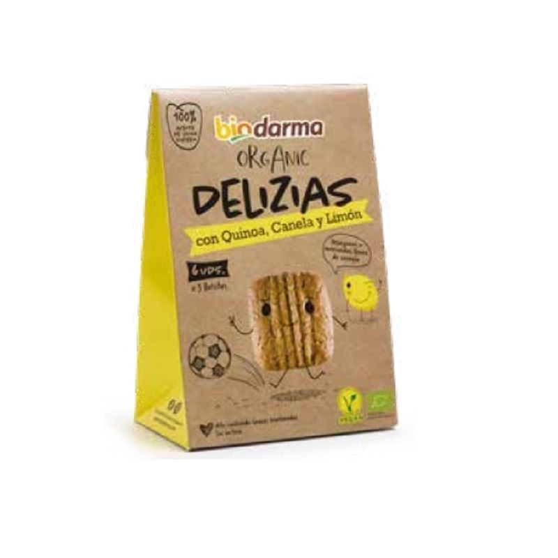 Biscuiti din ovaz cu quinoa, scortisoara si lamaie Bio Delizias, 45 g, Bio Darma