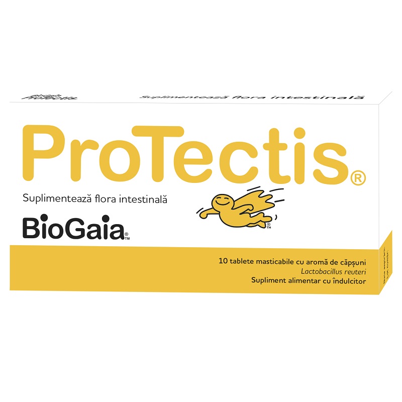 Protectis cu aroma de capsuni, 10 tablete masticabile, BioGaia