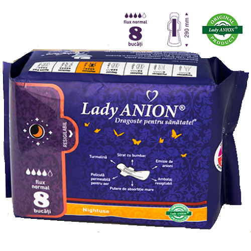 Absorbante Lady Anion, Night Use, 8 buc, AnionCare