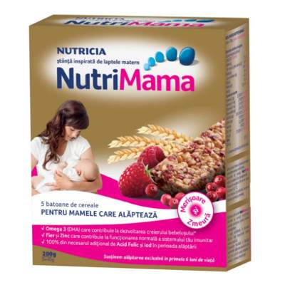 Baton de cereale cu merisoare si zmeura Nutrimama, 5x40 g, Nutricia