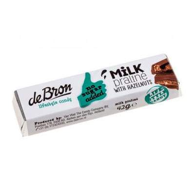 Baton de ciocolata cu lapte si alune fara zahar cu indulcitori De Bron, 42 g, Van Vliet Candy