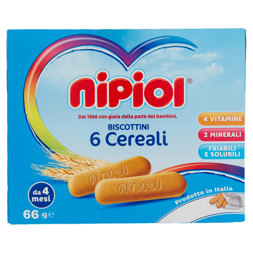 Biscuiti cu 6 cereale, +4 luni, 66 g, Nipiol
