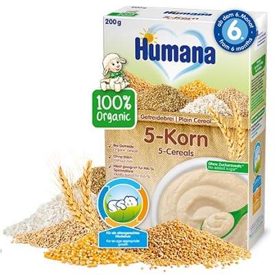 Cereale Bio 5 cereale fara lapte, +6luni, 200g, Humana