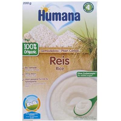 Cereale Bio de orez fara lapte, +4luni, 200g, Humana