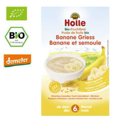 Cereale cu banane si gris, Gr. +6 luni, 250 g, Holle Baby Food