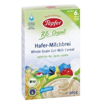 Cereale cu ovaz, lapte, mere si vanilie, Bio Organic, grupa 6 luni, 200 g, Topfer